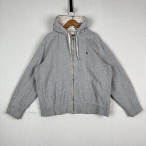 Vtg Polo Ralph Lauren Thermal Hoodie Men’s 2XL Full Zip Gray Sweatshirt *Read